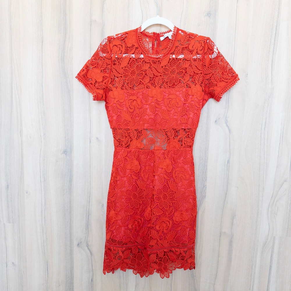 Lovers + Friends Lace Dress Sz M Orange Floral Romantic Cocktail Feminine Bright